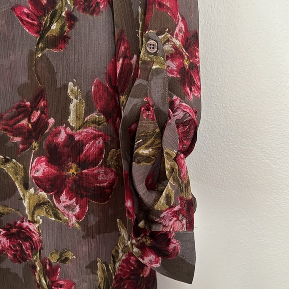 KUT from the Kloth Pink/Red Sheer Floral Chiffon Button Down Blouse - Picture 5 of 5